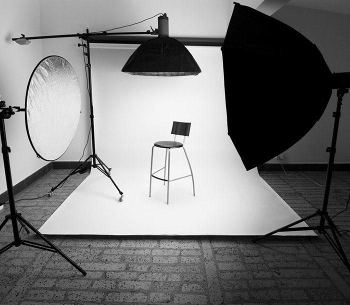 Photo studio setup with lighting equipment